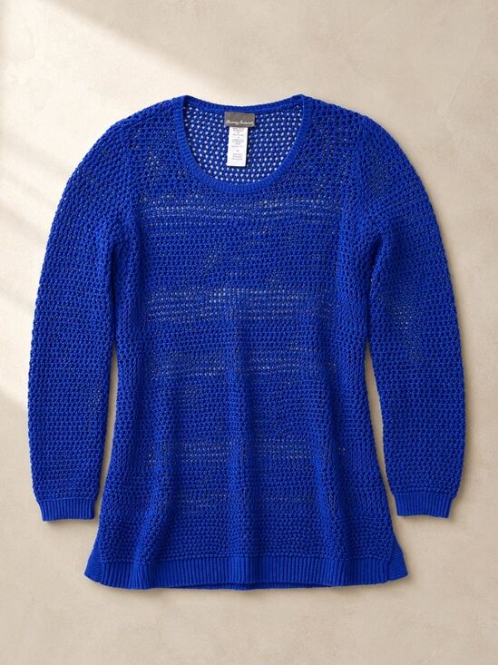 Tommy Bahama Other - Tommy Bahama Blue Crochet Knit Swim Cover Up Tunic Cotton Linen Beach Sweater